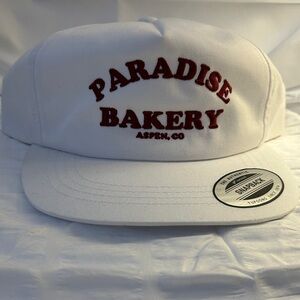 Madhappy Paradise Bakery White Hat with Red Text